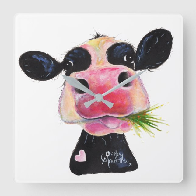 Nosey Friesian Cow ' HURLEY BURLEY ' Wall Clock Quadratische Wanduhr (Vorderseite)