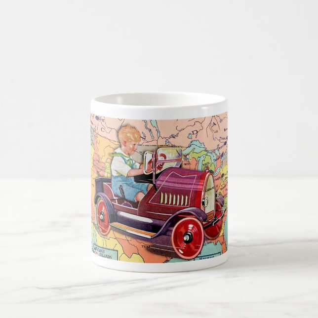 NOSTALGIA '30s BOY PEDAL CAR U.S.A. MAP THEME Kaffeetasse (Mittel)