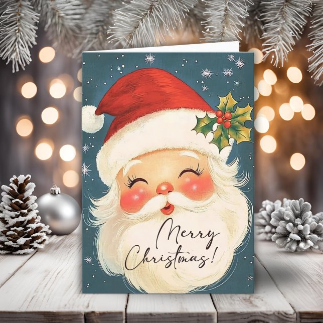 Nostalgic Blue Frohe Weihnachten Weihnachten Perso (Nostalgic Blue Merry Christmas Santa Personalized Holiday Card)