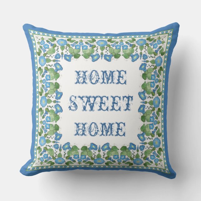 Nostalgic Blue Morning Glory Pillow oder Cushi Kissen (Vorderseite)