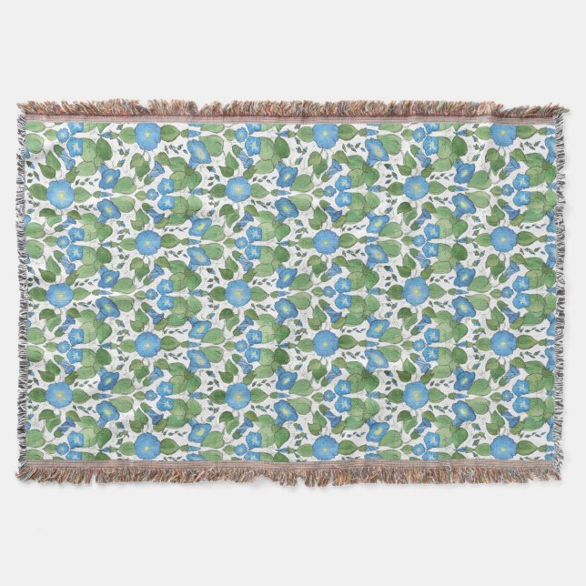 Nostalgic Blue Morning Glory Throw Blanket Decke (Vorderseite)
