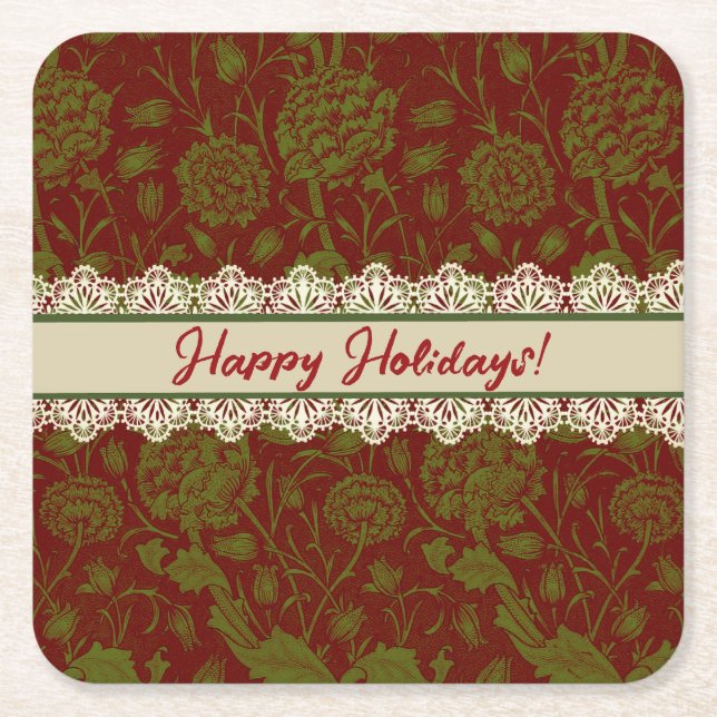 Nostalgic Classic William Morris Red Holiday Rechteckiger Pappuntersetzer (Vorderseite)