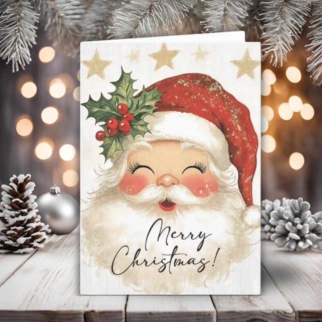Nostalgic Gold Stars Frohe Weihnachten Weihnachten (Nostalgic Gold Stars Merry Christmas Santa Holiday Card)