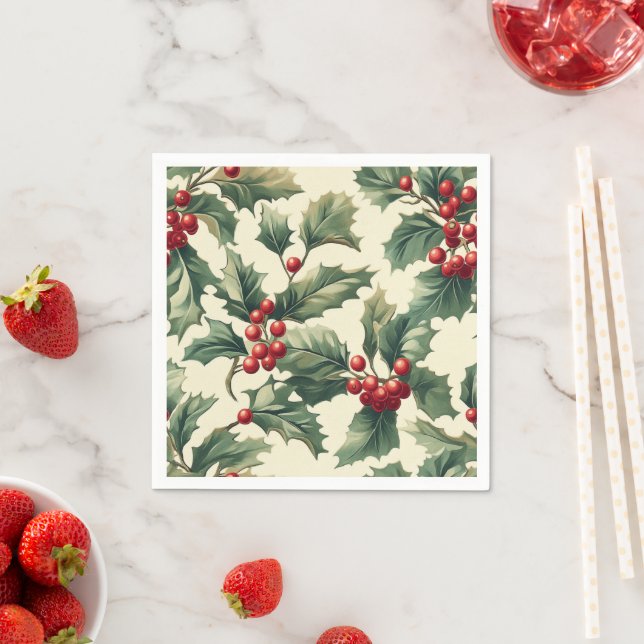 Nostalgic Holiday Holly Berries Muster Découpage Serviette (Beispiel)