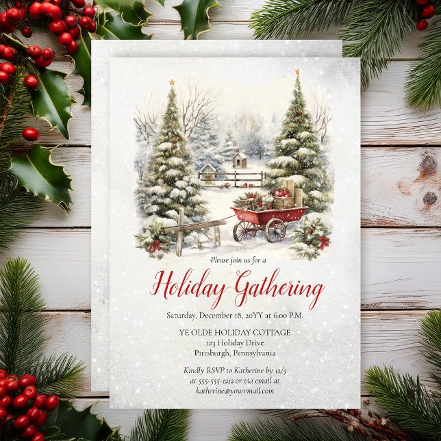Nostalgic Vintage Holiday Tree Christmas Gathering Einladung (Nostalgic Vintage Holiday Tree Christmas Gathering Party Invitation - Print | Digital Download)