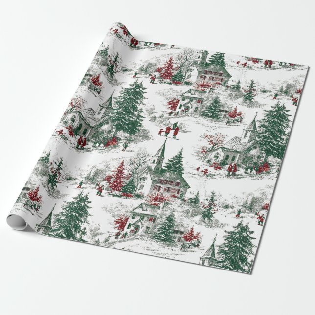 Nostalgic Vintage Red Green Christmas  Geschenkpapier (Ungerollt)