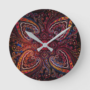 Nostalgie  Rote Töne  Paisley-Muster Runde Wanduhr