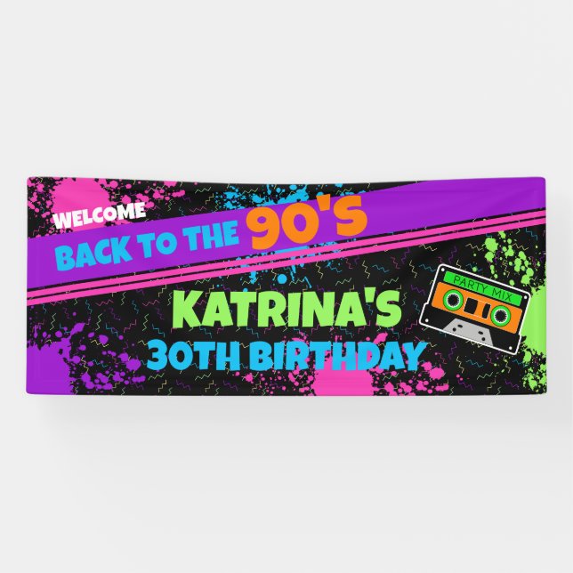 Nostalgie wirft erwachsenes Party aus den 90er Jah Banner (Horizontal)