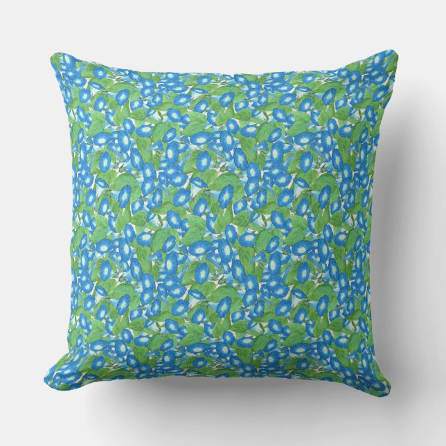 Nostalgisch Blue Morning Glory Throw Kissen, Kisse Kissen (Vorderseite)