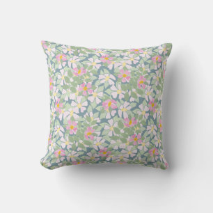Nostalgisch Pink Dog Rose floral auf Deep Blue Kissen