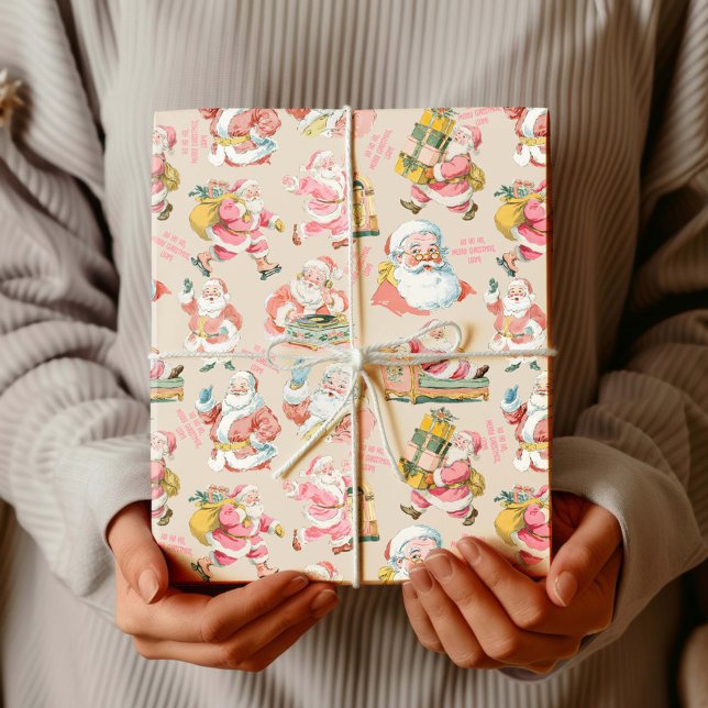 Nostalgisch Retro Weihnachten in Rosa Geschenkpapier (Santa Claus themed Christmas Wrapping paper set)