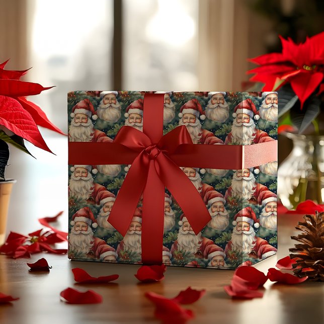 Nostalgisch Vintag Look Santas Weihnachtsfeiertag Geschenkpapier (Elegant Nostalgic Vintage Look Santas Pattern Christmas Holiday Wrapping Paper)