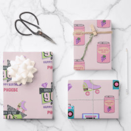 Nostalgisch zurück in die 90er Jahre Retro-Geburts Geschenkpapier Set