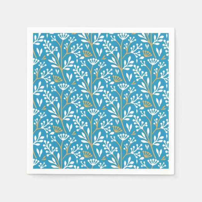 Nostalgische blaue botanische Muster Serviette (Vorderseite)