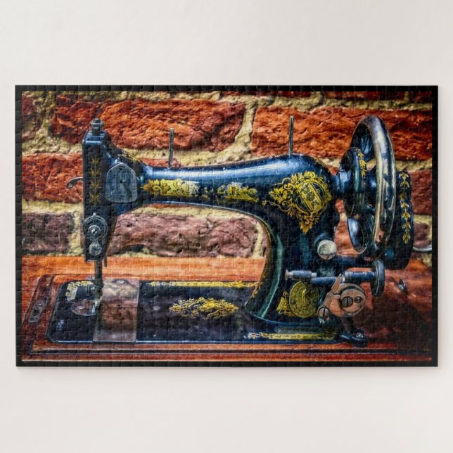 Nostalgische blaue Nähmaschine (Horizontal)