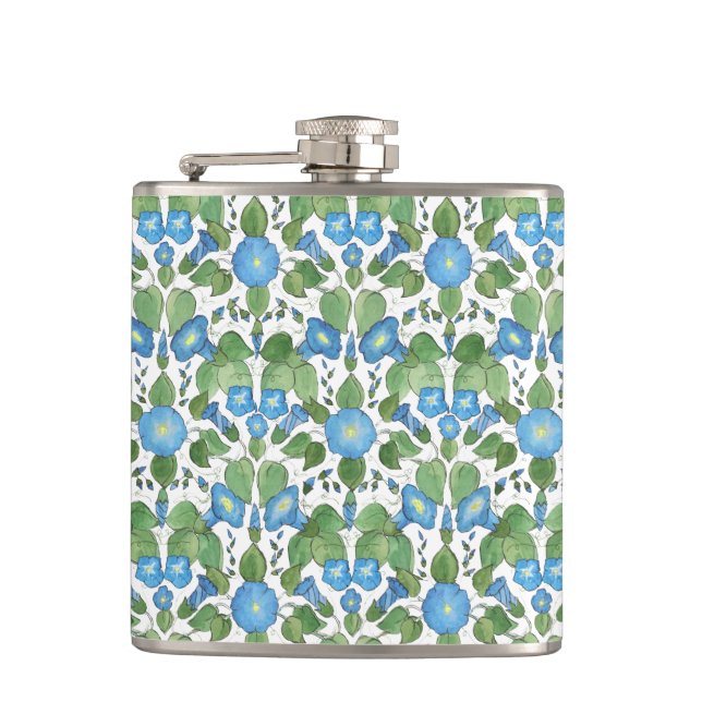 Nostalgische Blaue Trichterwinde Hip Flask Flachmann (Vorderseite)