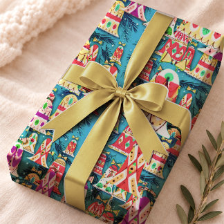 Nostalgische blaue Vintage-Weihnachtsglocken Geschenkpapier