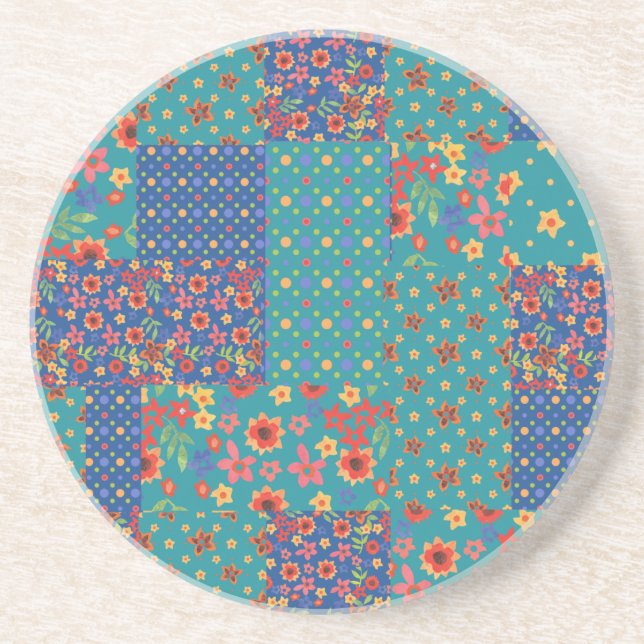 Nostalgische Drucke Faux-Patchwork-Sandstein-Set Sandstein Untersetzer (Vorne)