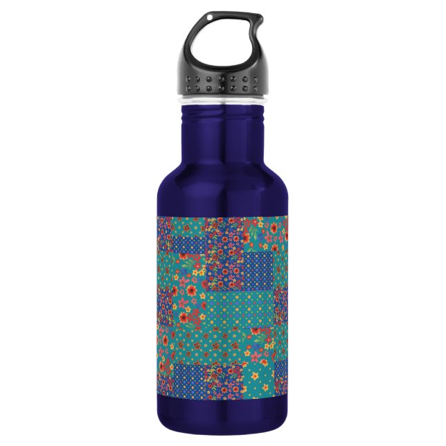 Nostalgische Drucke Faux-Patchwork-Wasserflasche Trinkflasche (Vorderseite)