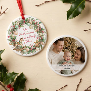 Nostalgische Familie zu Dritt Erstes Weihnachtsfot Keramik Ornament