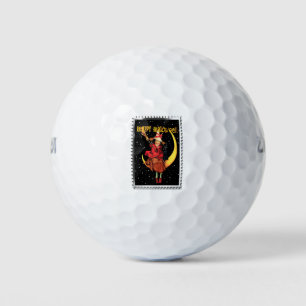 Nostalgische Halloween-Gute Hexe und ihre Katze Golfball