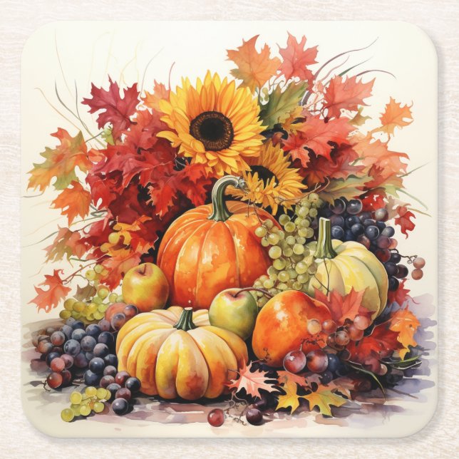 Nostalgische Herbstfarben: Blätter und Florale Rechteckiger Pappuntersetzer (Vorderseite)