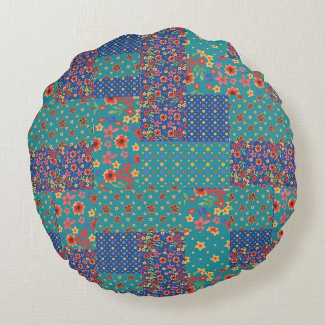 Nostalgische Imitate Patchwork Patterns Rundkissen Rundes Kissen (Rückseite)