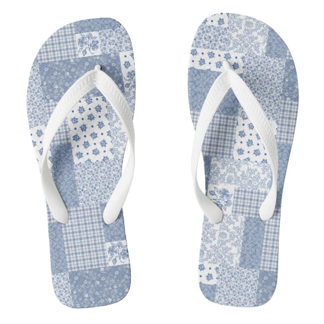 Nostalgische Indigo-Faux-Patchwork-Flip-Flops Flip Flops (Fußbett)