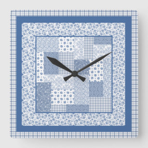 Nostalgische Indigo Imitate Patchwork Square Wall Quadratische Wanduhr