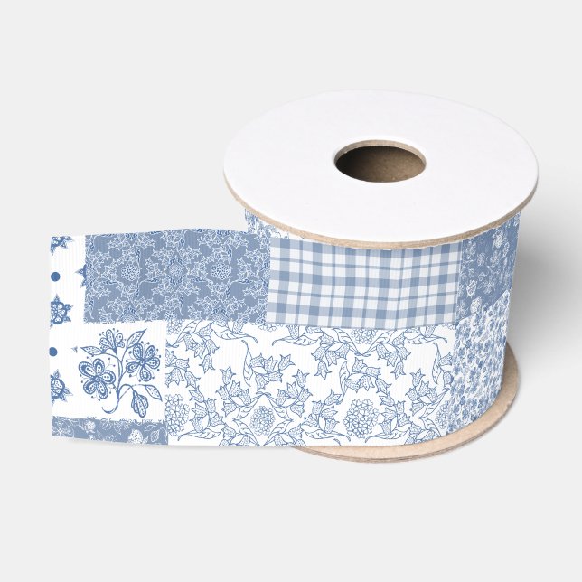 Nostalgische Indigo Imitats Patchwork Grosgrain Ri Ripsband (Spule)