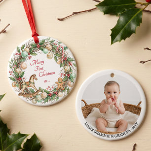 Nostalgische Oma und Opa - Erstes Weihnachtsfoto Keramik Ornament