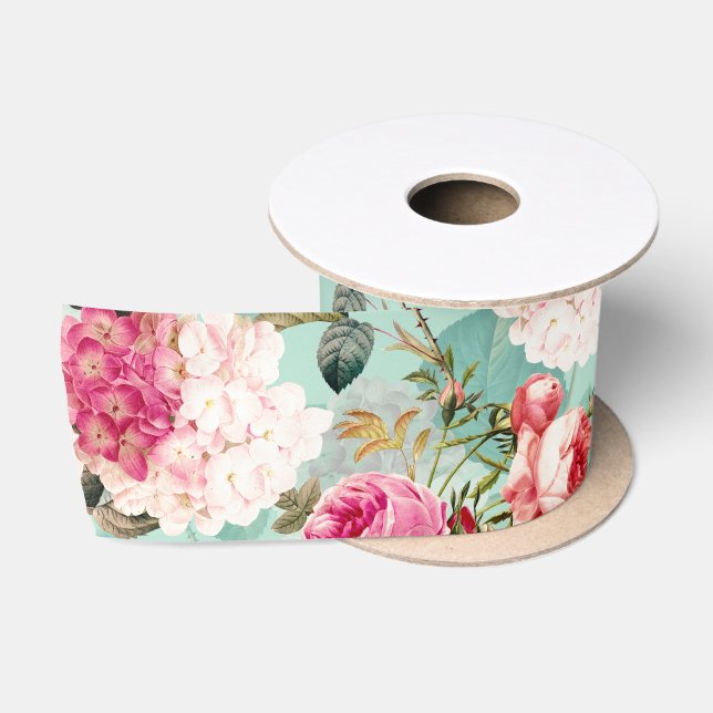 Nostalgische Rose Muster Minze Satinband (Spule)