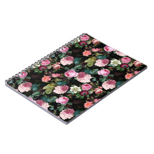 Nostalgische Rose Muster schwarz Notizblock