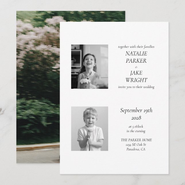 Nostalgische Schwarz-Weiß-Foto-Hochzeit Einladung (Vorne/Hinten)