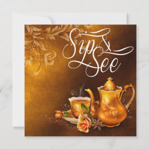 Nostalgische Teestunde Sip and See Baby Shower Einladung