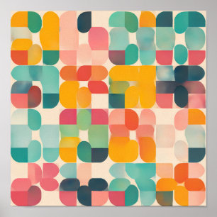 Nostalgische Textilkunst: Retro-Raster-Quilt Poster