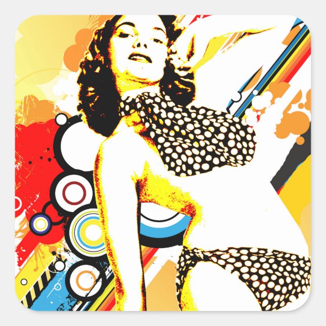 Nostalgische Verführung - Polka Dottie Quadratischer Aufkleber (Vorderseite)