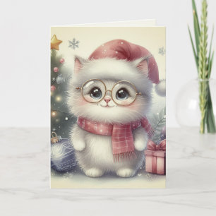 Nostalgische Vintage-Weihnachtskatze Antike Aquare Karte