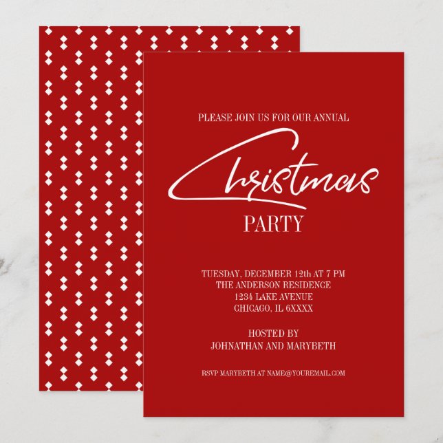 Nostalgische Weihnachts-Script Feiertag Einladung (Vorne/Hinten)