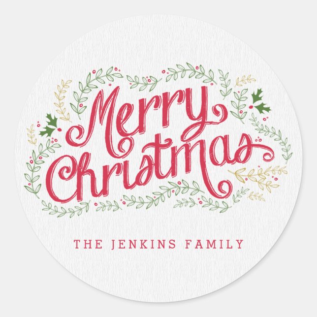 Nostalgische Weihnachtsaufkleber oder Umschlag Auf Runder Aufkleber (Vorderseite)