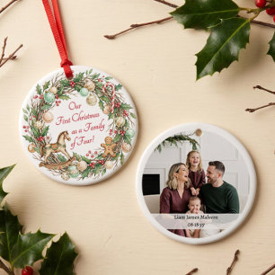 Nostalgische Weihnachtsfoto von einer vierköpfigen Keramik Ornament