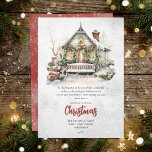 Nostalgische Weihnachtskarte für Vintagen Urlaub H Feiertagskarte<br><div class="desc">Nichts sagt Weihnachten wie eine wunderschöne Vintage Hütte, die sich mit Urlaubscharten und Schneeflocken in einer schneebedeckten Winterlandschaft mit einer rustikalen, gemütlichen, schneebedeckten Bank auf dem Sitz und unter dem Dach anzieht. Dieses Design erfüllt das Versprechen von allem Weihnachten, um Ihre Familie, Freunde und Mitarbeiter ein "Frohe kleine Weihnachten" zu...</div>