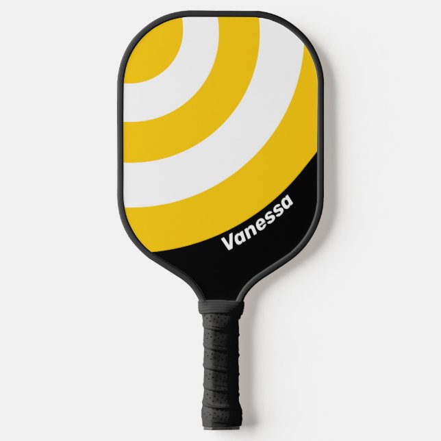 Nostalgischer Bumblebezirk Streifen mit Namen Pickleball Schläger (Vorderseite)