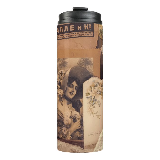 Nostalgischer Glamour: Vintage russische Portraits Thermosbecher (Vorderseite)
