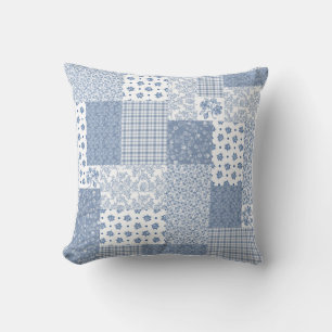 Nostalgischer Indigo-Faux-Patchwork-Kissenbezug od Kissen