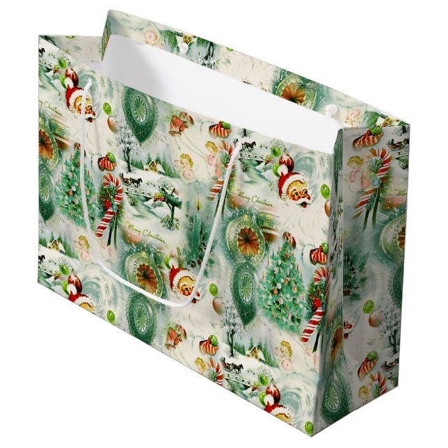 Nostalgischer Kitschmas  Große Geschenktüte (Vorderseite Schrägansicht)