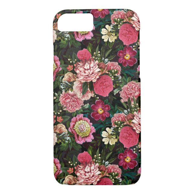 Nostalgischer Redouté Peonies Pattern schwarz Case-Mate iPhone Hülle (Rückseite)
