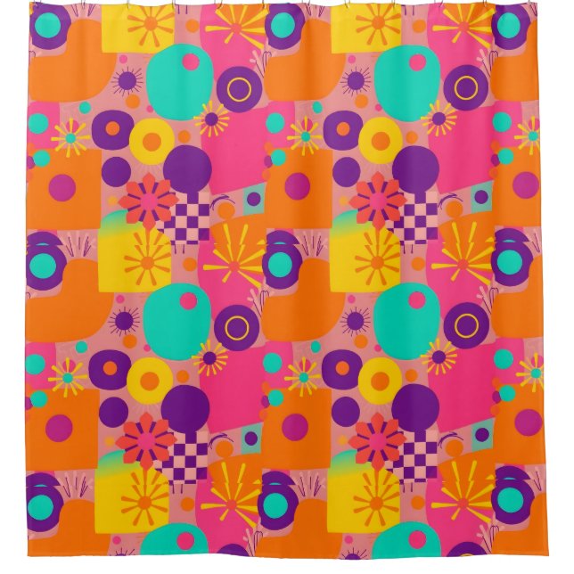 Nostalgischer Retro-Duschvorhang - Groovy Vibs Duschvorhang (Vorderseite)