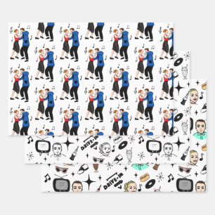 Nostalgischer Retro-Stil der 50er Jahre Geschenkpapier Set