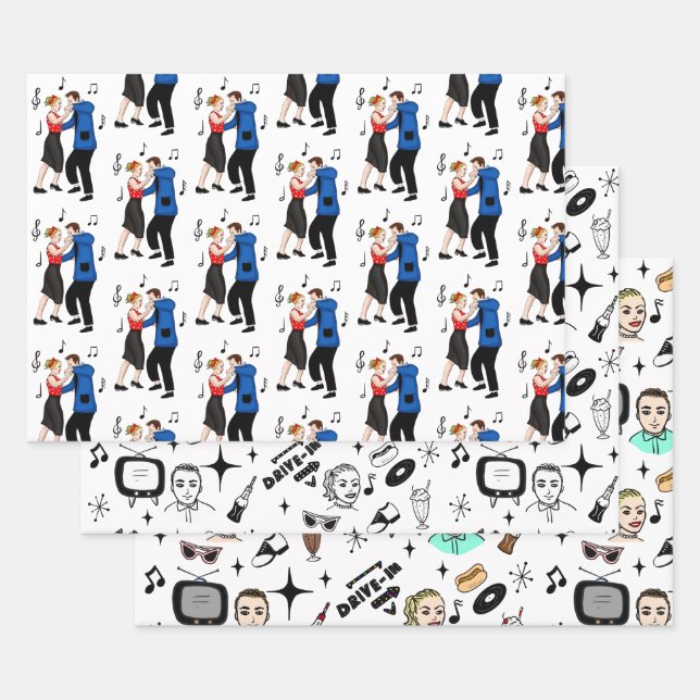 Nostalgischer Retro-Stil der 50er Jahre Geschenkpapier Set (Set)